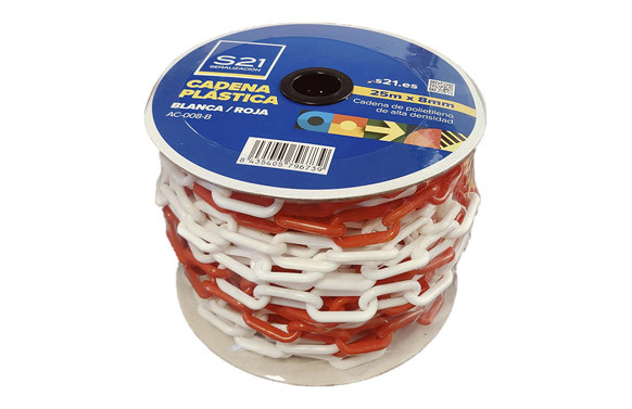 CADENA PLASTICA BLANCA/ROJA ROLLER 25M ESLABON 8MM