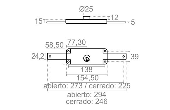 CERRADURA PERSIANA 155MM ZINCADO CRP01