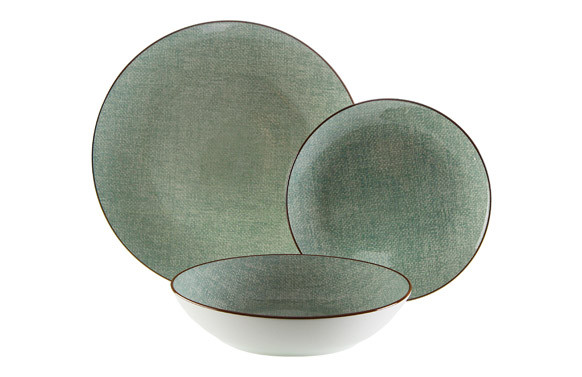 VAJILLA PORCELANA 18 PZAS LINO VERDE VIVO CHOCOLATE