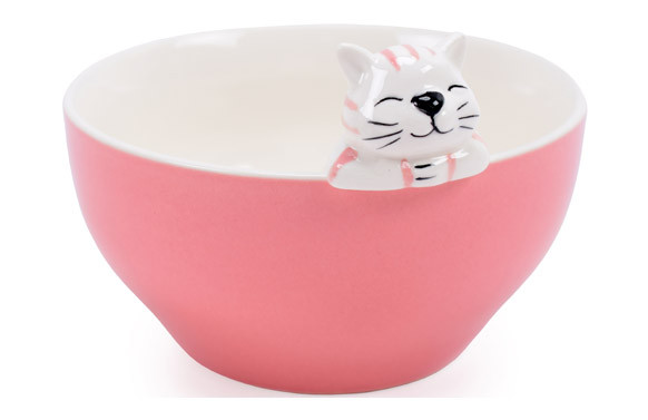 BOL CERAMICA GATO ROSA 0,55L 14X15,3X10,3CM