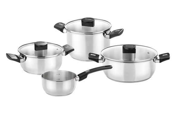 BATERIA INOX ELITE TAPA CRISTAL BAQUELITA 4 PIEZAS