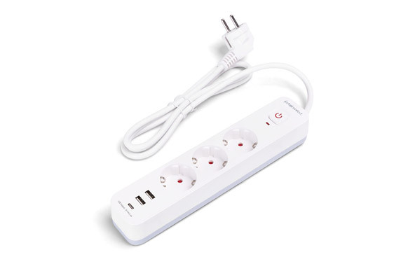 BASE MULTIPLE CON INTERRUPTOR BLANCO 3TOMAS 1,5MT 2USB