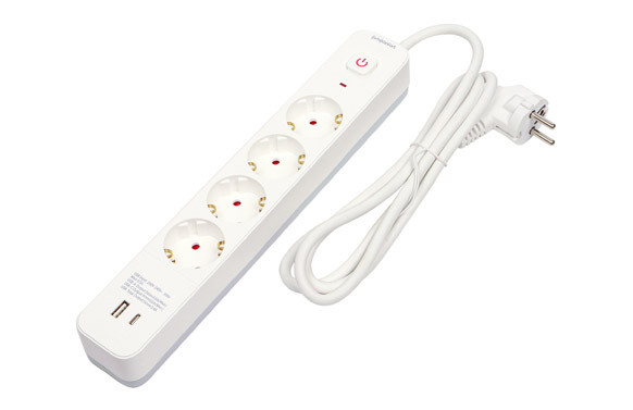 BASE MULTIPLE CON INTERRUPTOR BLANCO 4TOMAS 1,5MT 4 USB+TIPO C