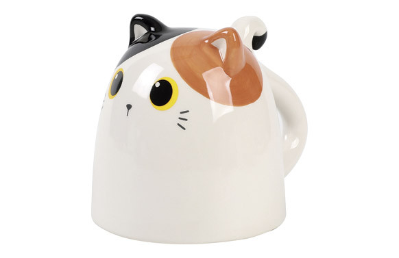 TAZA CERAMICA DECORATIVA GATO BLANCO NARANJA 30CL