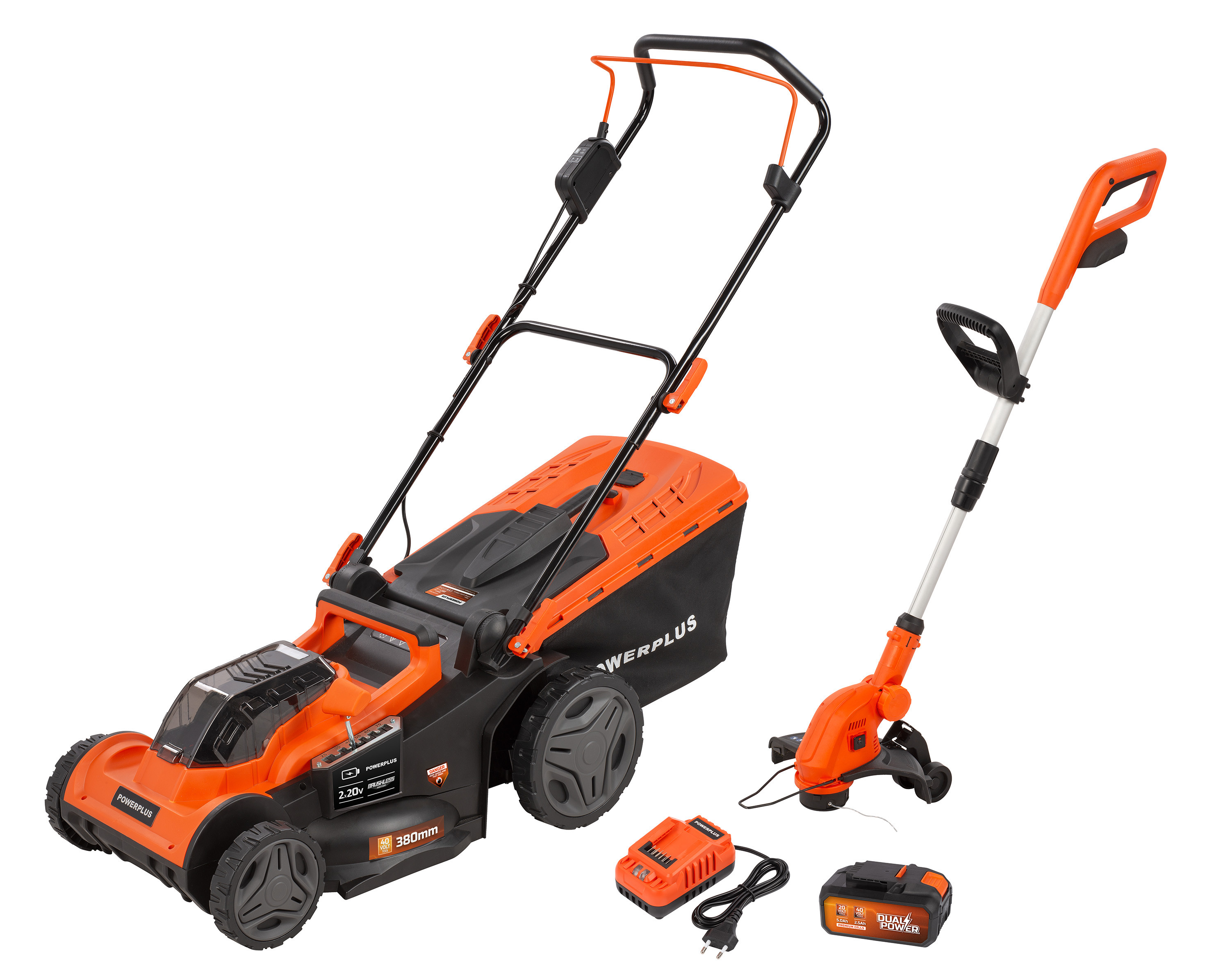 CORTACESPED + CORTABORDES BRUSHLESS 40V + 20V