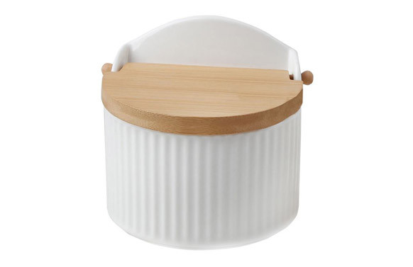 SALERO PORCELANA GRABADA TAPA BAMBU BLANCO RAYAS