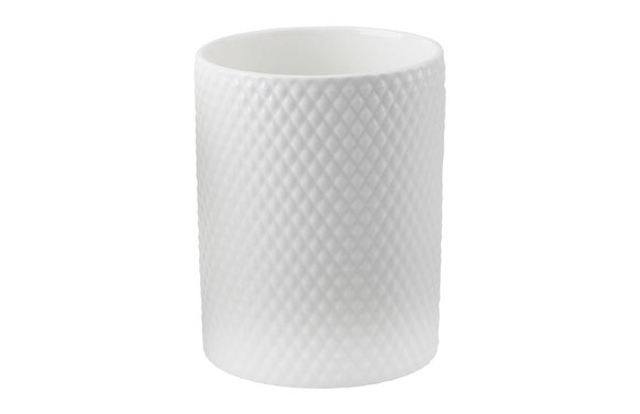 BOTE PORCELANA GRABADA UTENSILIOS COCINA BLANCO ROMBOS