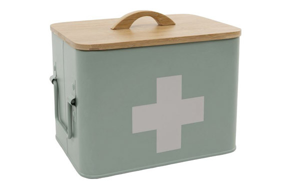 BOTIQUIN METALICO M TAPA MADERA VERDE 22,4 X 18 X 15,5CM