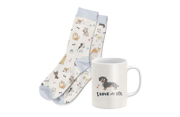 TAZA 300ML + CALCETIN T.38-42 SET REGALO PERROS