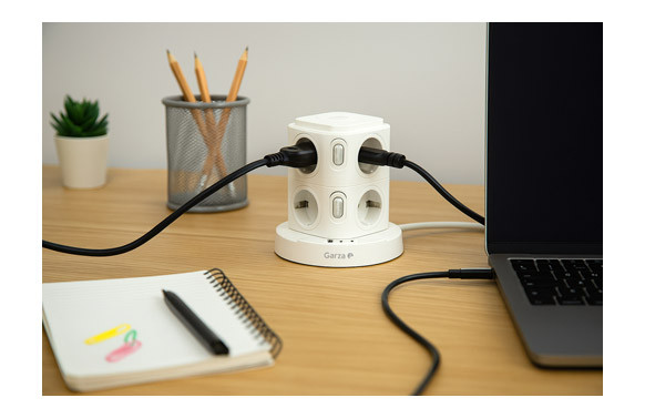 BASE MULTIPLE TORRETA 8 ENCHUFES USB A + 2 USB C BLANCO CON LUZ NOCTURNA