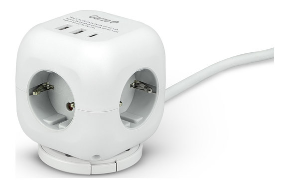 BASE MULTIPLE KUBO 3 TOMAS + USB A + USB C 20W BLANCO CABLE 1,4M