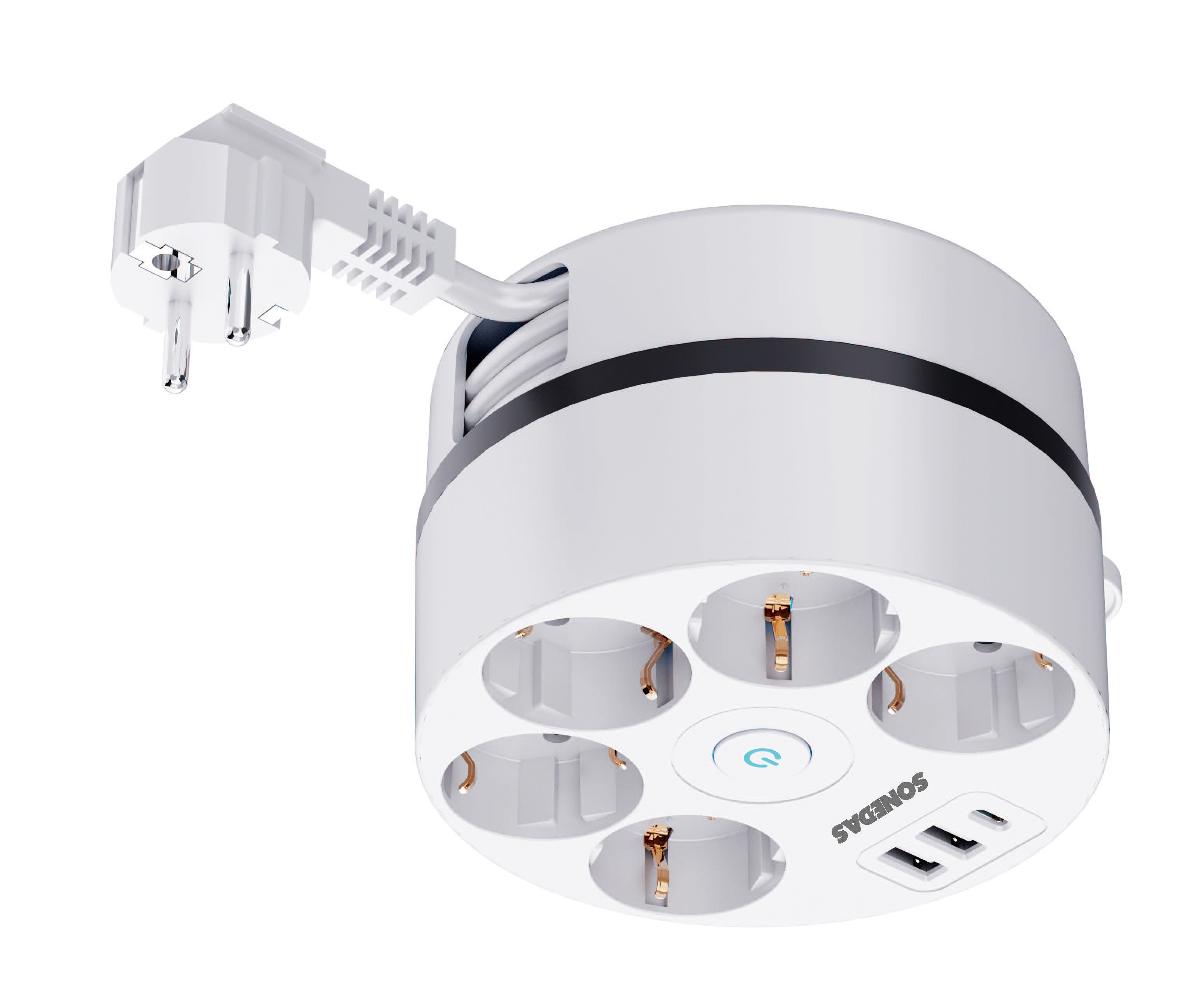 BASE MULTIPLE 5 TOMAS +USB A+2 USB C BLANCO CABLE 3 MT