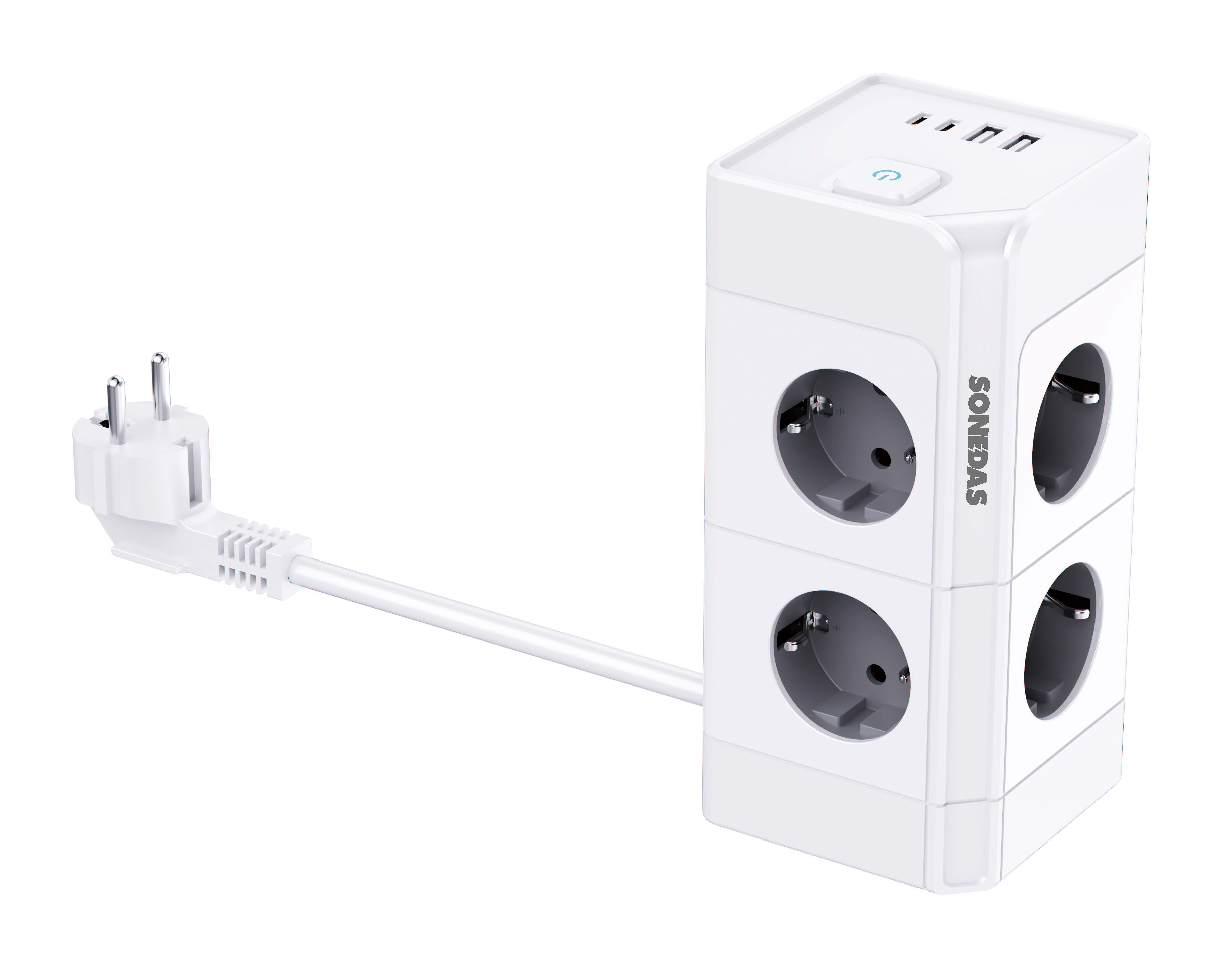 BASE MULTIPLE 8 TOMAS +2 USBA+2 USBC BLANCO CABLE 1,5 MT