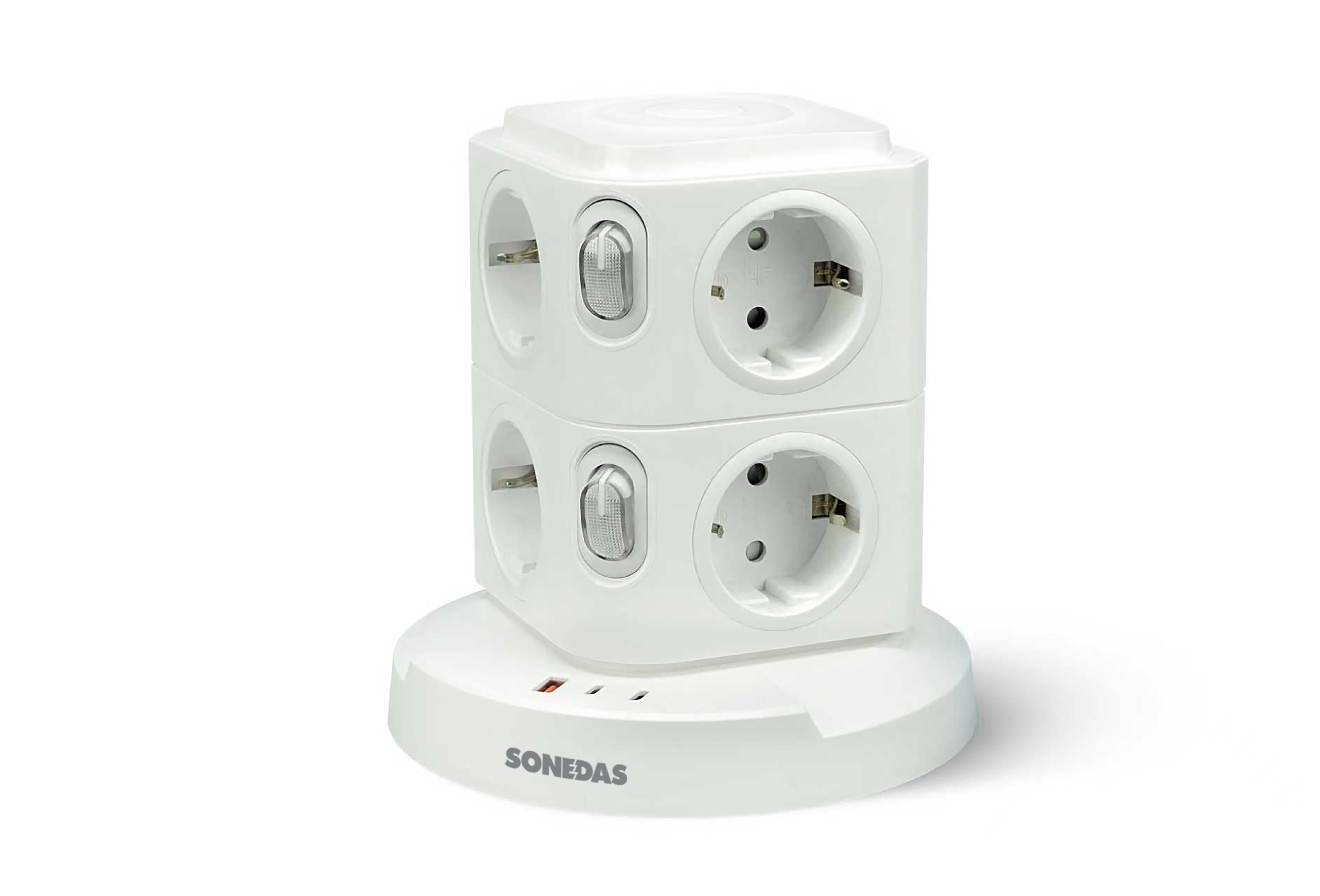 BASE MULTIPLE TORRETA 8 TOMAS USB A+2 USB C BLANCO CON LUZ NOCTURNA