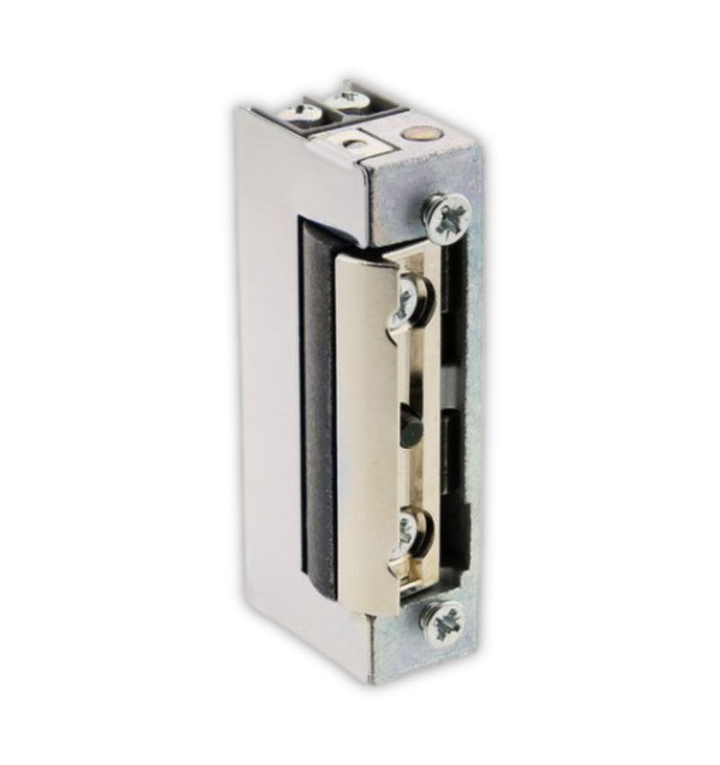 CIERRE ELECTRICO AUTOMATICO SIN FRONTA 16MM C/PALANCA DESBLOQUEO 12-24V BAJO CONSUMO AC/DC