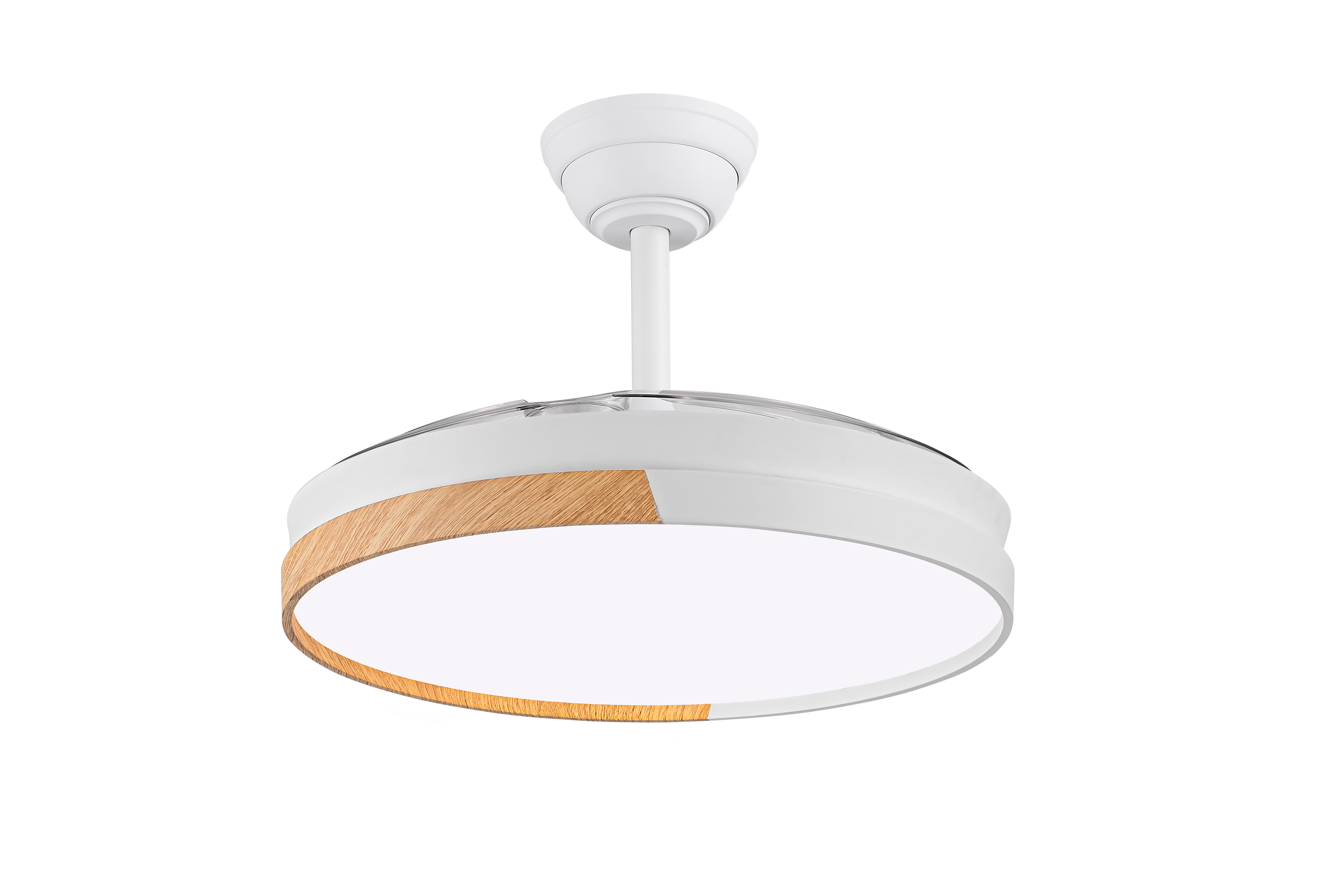 VENTILADOR DE TECHO ASPAS RETRACTILES 30W 105CM BLANCO Y MADERA