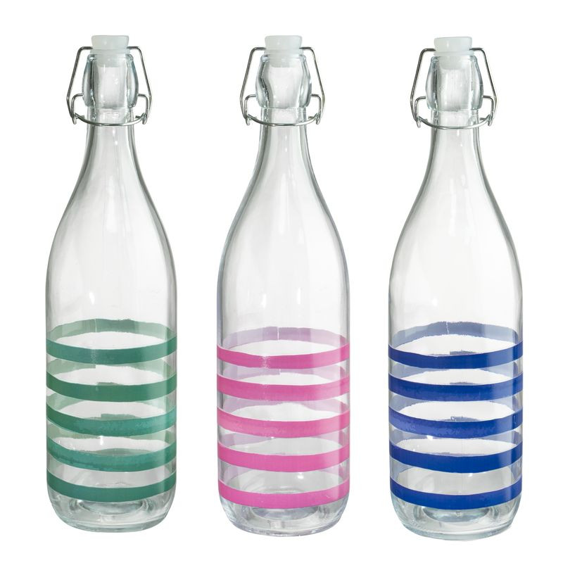 BOTELLA VIDRIO DECORADA GASEOSA 1L RAYAS SURTIDO