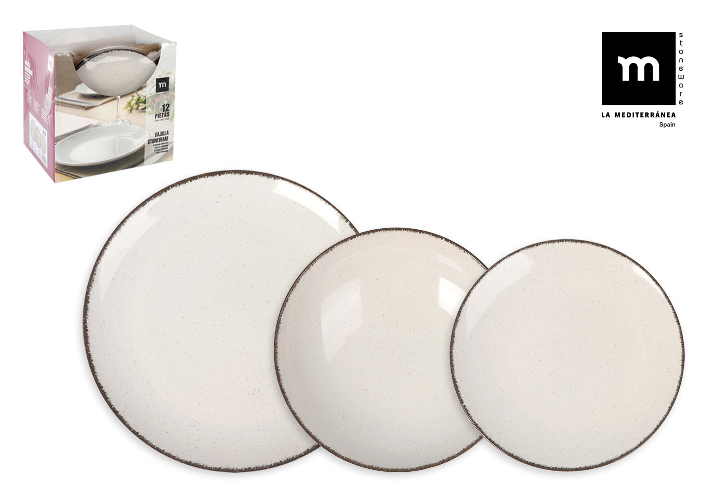 VAJILLA 12PCS STONEWARE MONACO ANLLO 