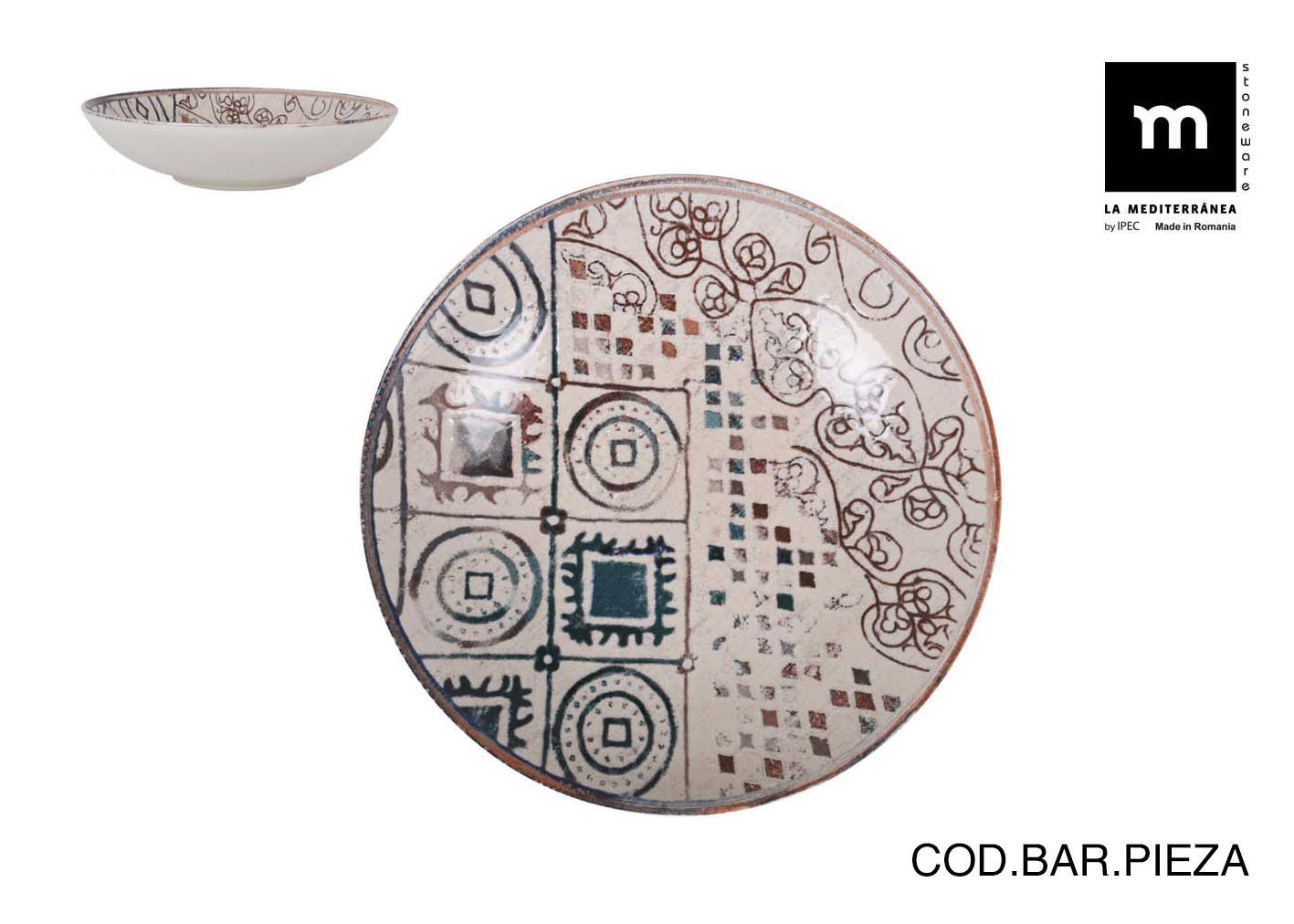 PLATO STONEWARE DECORADO GRECIA HONDO 21CM