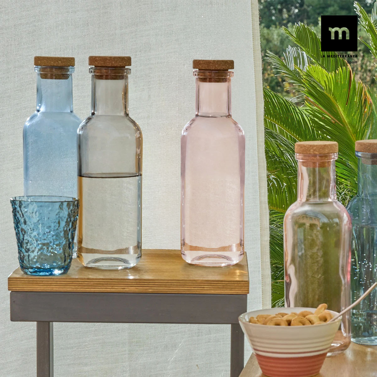 BOTELLA VIDRIO LISA TAPA CORCHO COLOR SURTIDO 1L