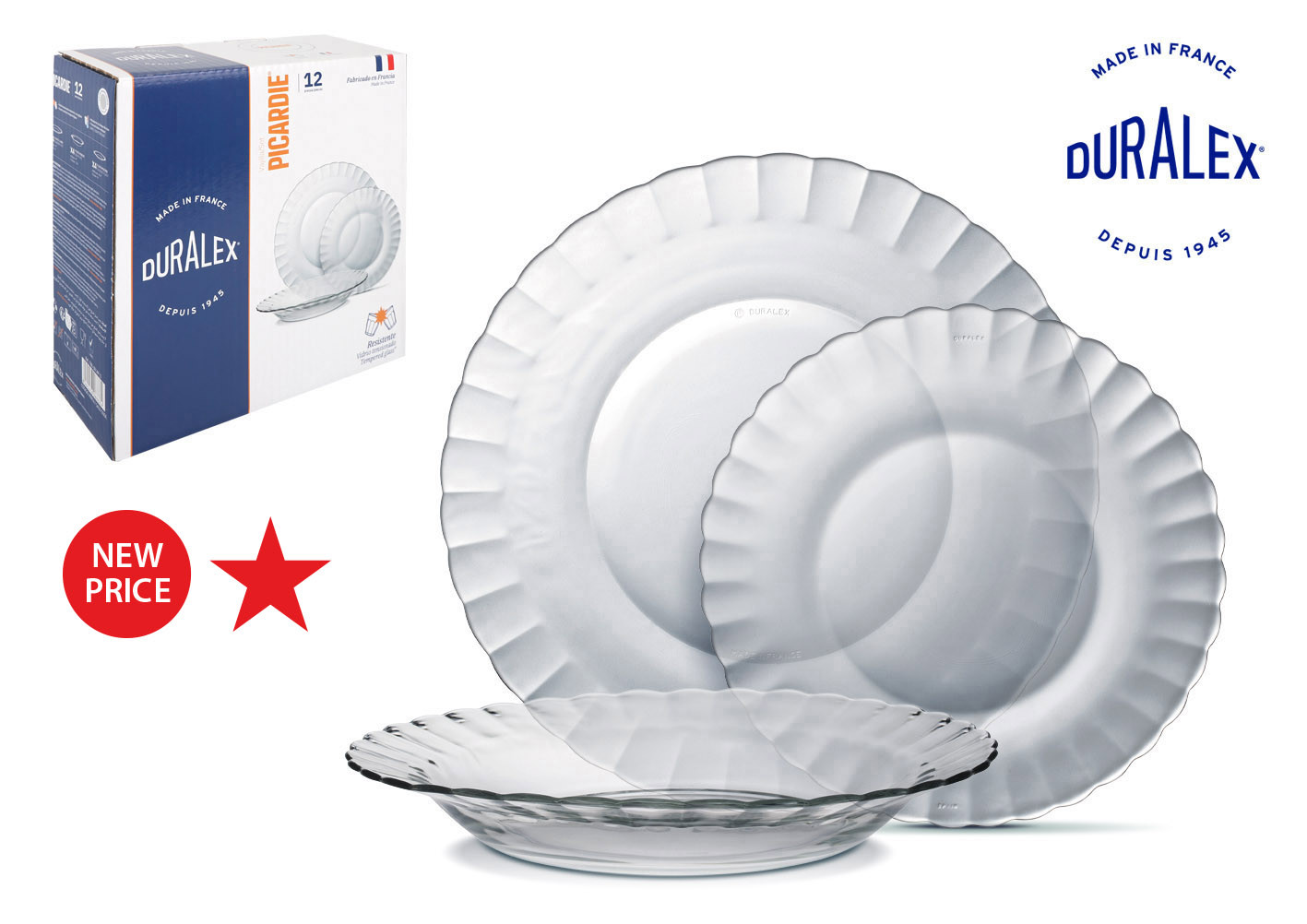 VAJILLA 12PCS DURALEX PICARDIE TRANSPARENTE