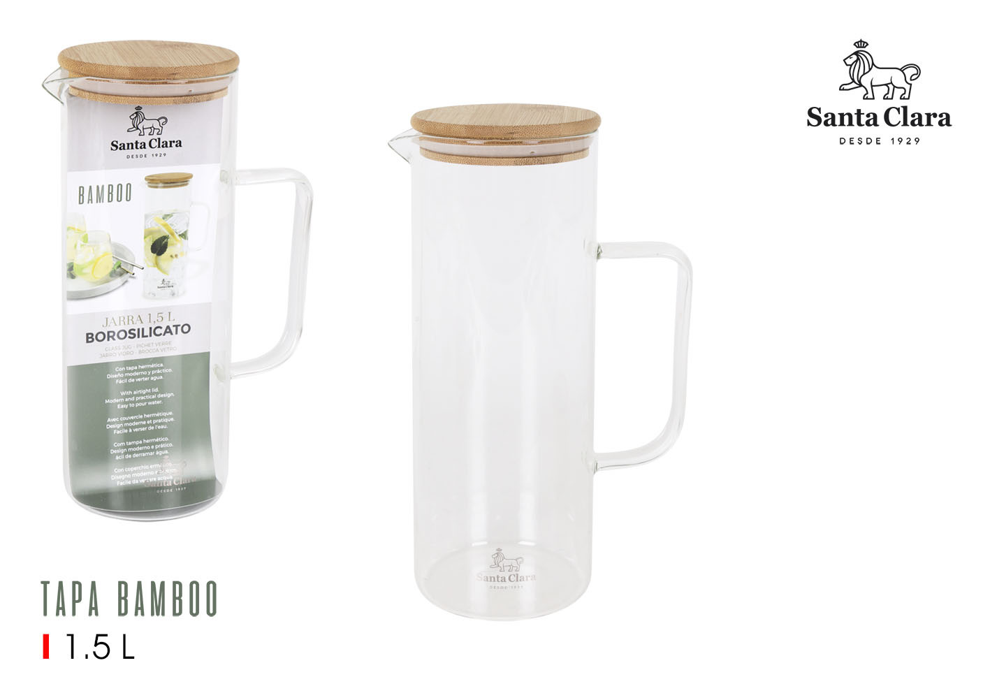 JARRA BOROSILICATO TAPA BAMBU 1,5L