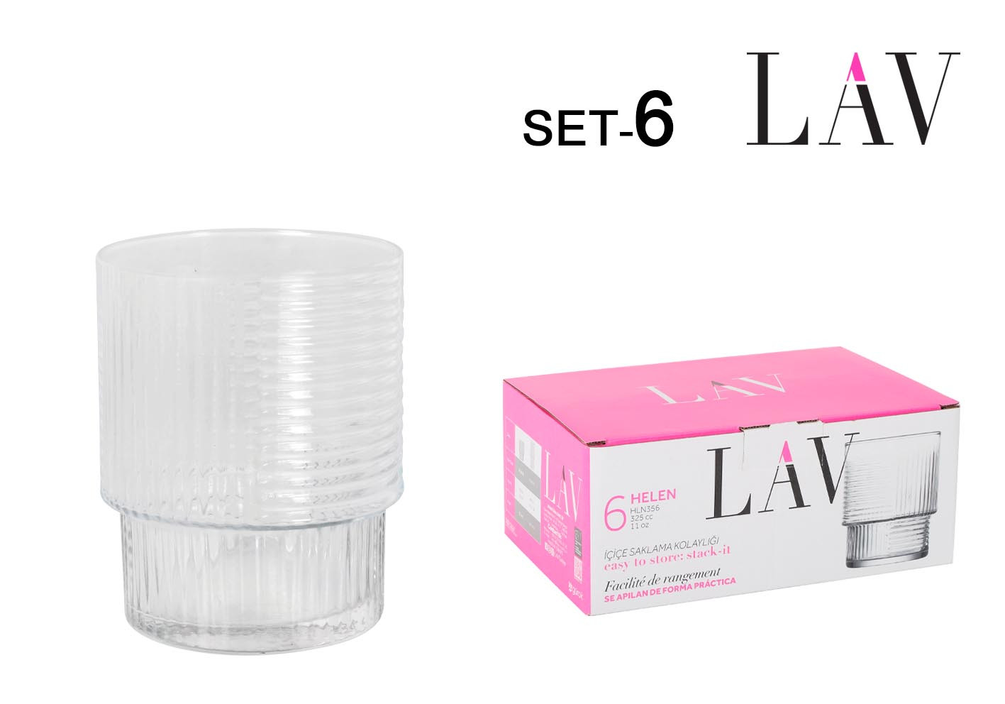 VASO APILABLE PACK 6UDS HELEN 32,5CL