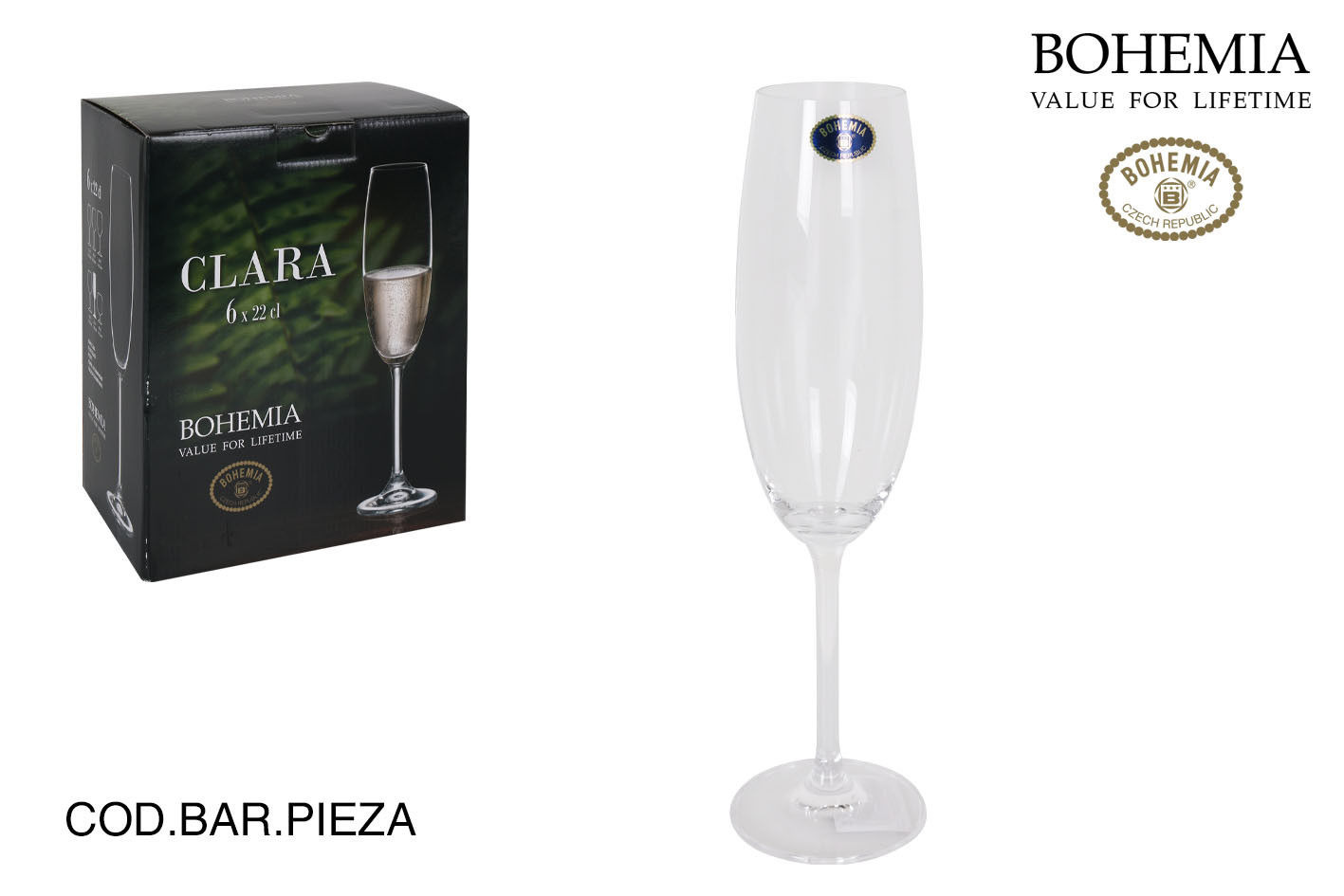 COPA CAVA CRISTAL BOHEMIA PACK 6UDS 22CL