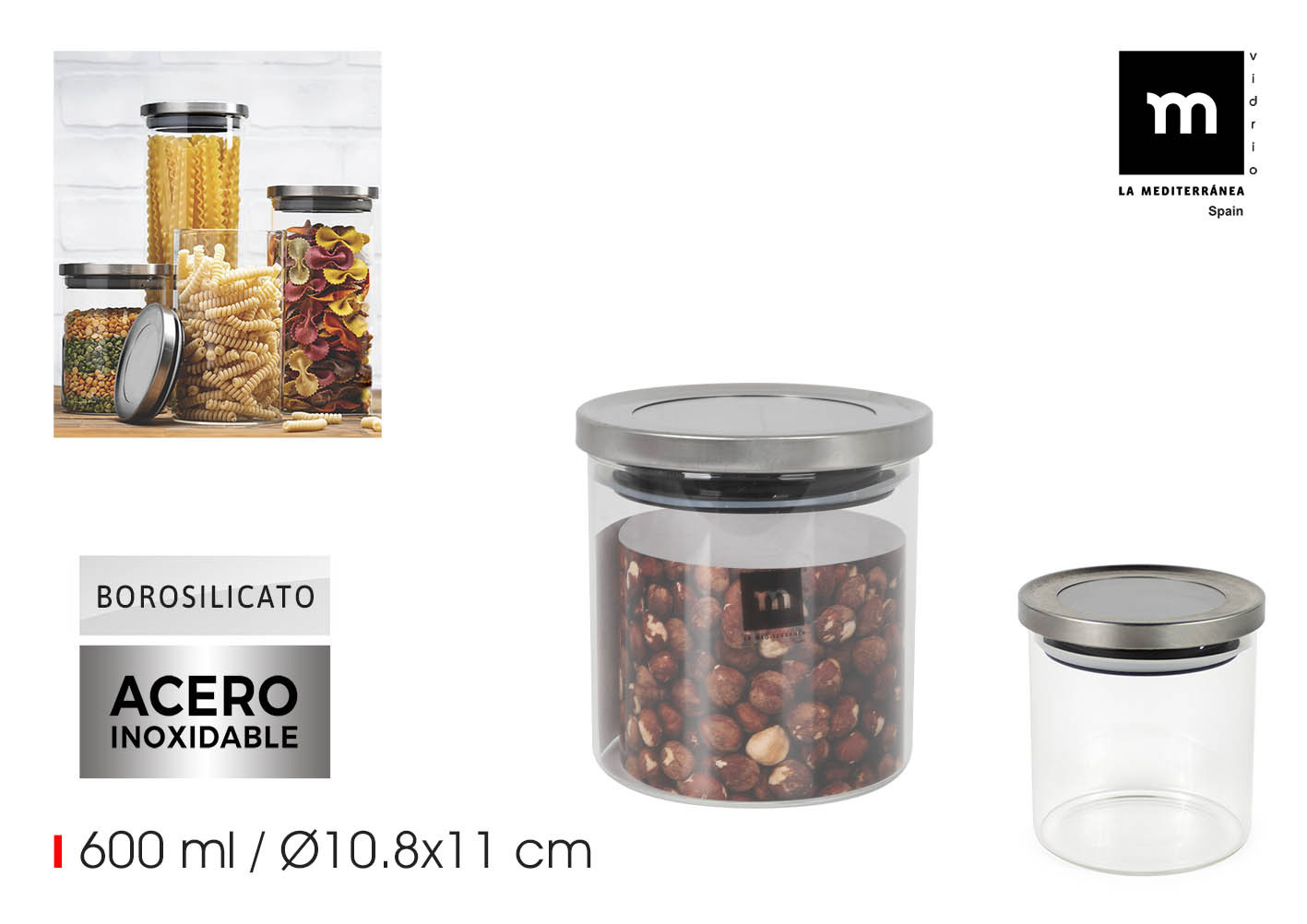 BOTE BOROSILICATO TAPA ACERO 600ML