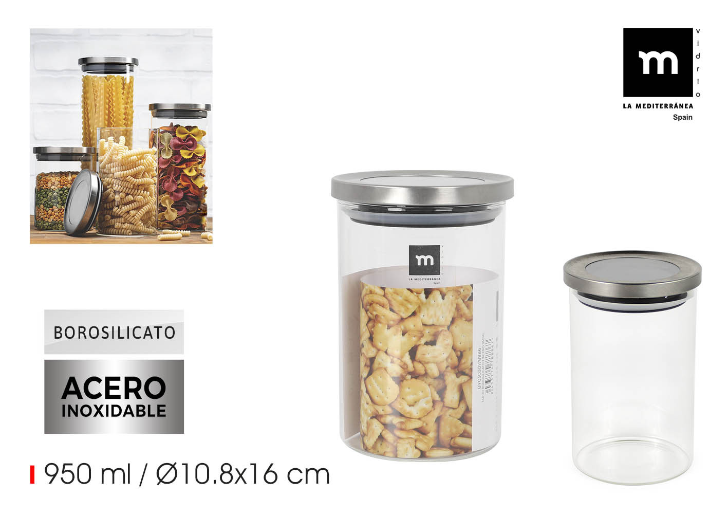 BOTE BOROSILICATO TAPA ACERO 950ML