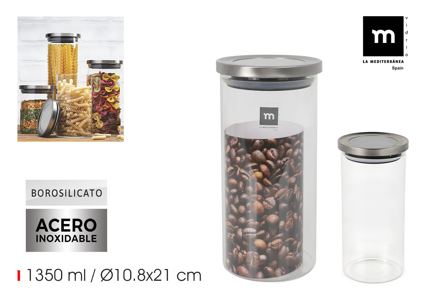 BOTE BOROSILICATO TAPA ACERO 1350ML