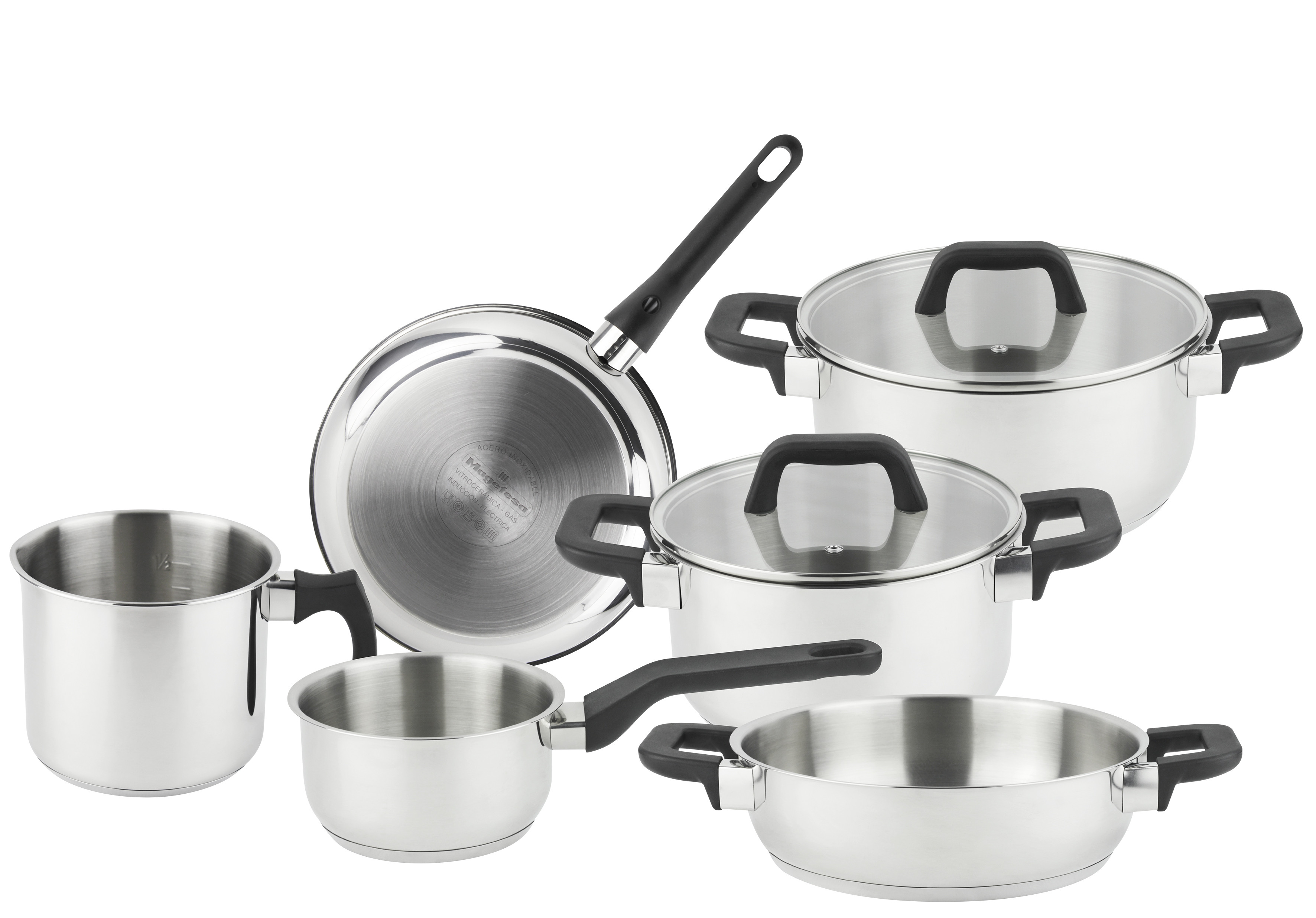 BATERIA ACERO INOX TAPA CRISTAL INDUCCION MAGNIFIC (6 PIEZAS+2TAPAS)