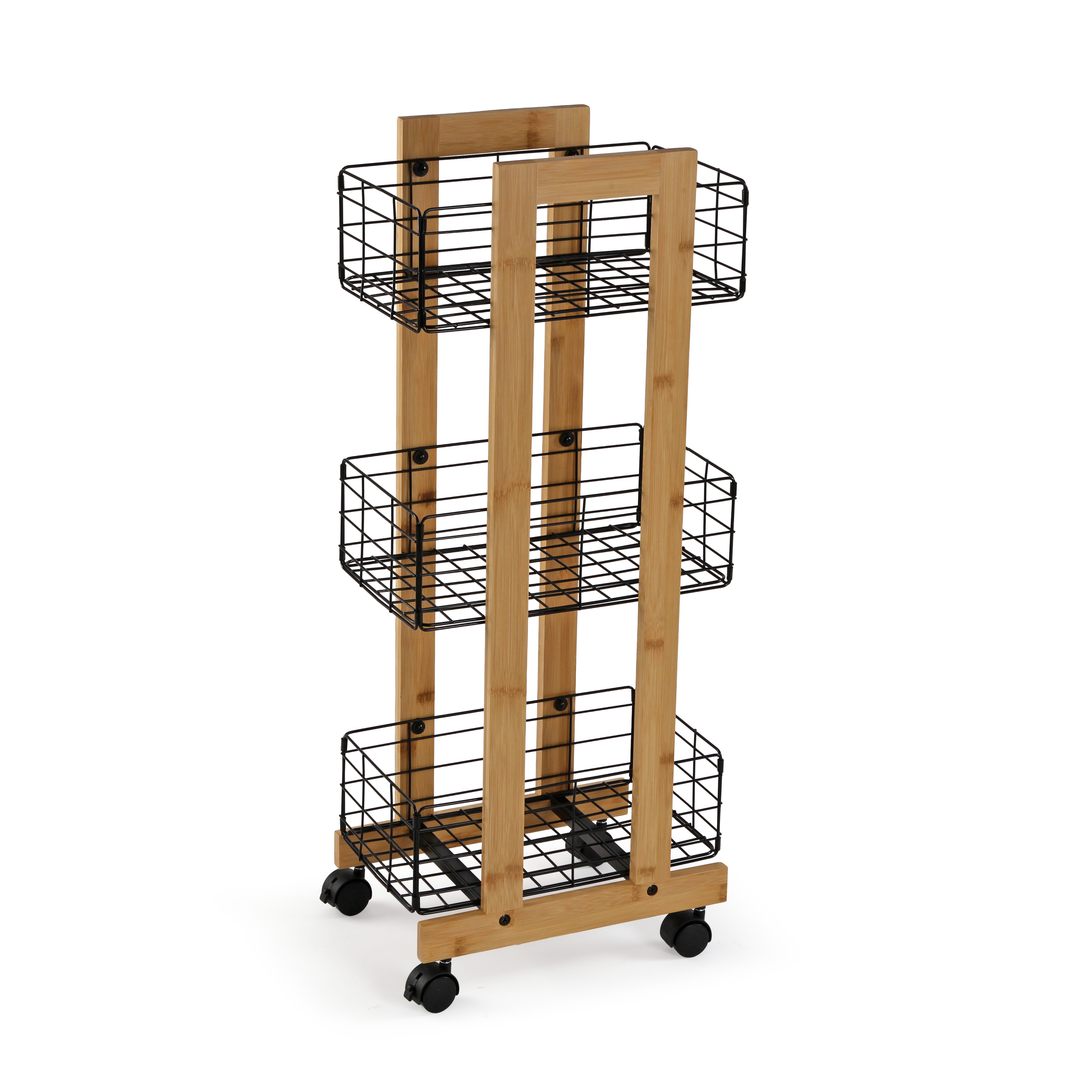 CARRO MULTIUSOS BAMBU 3 CESTAS NEGRAS 35X24,5X86CM