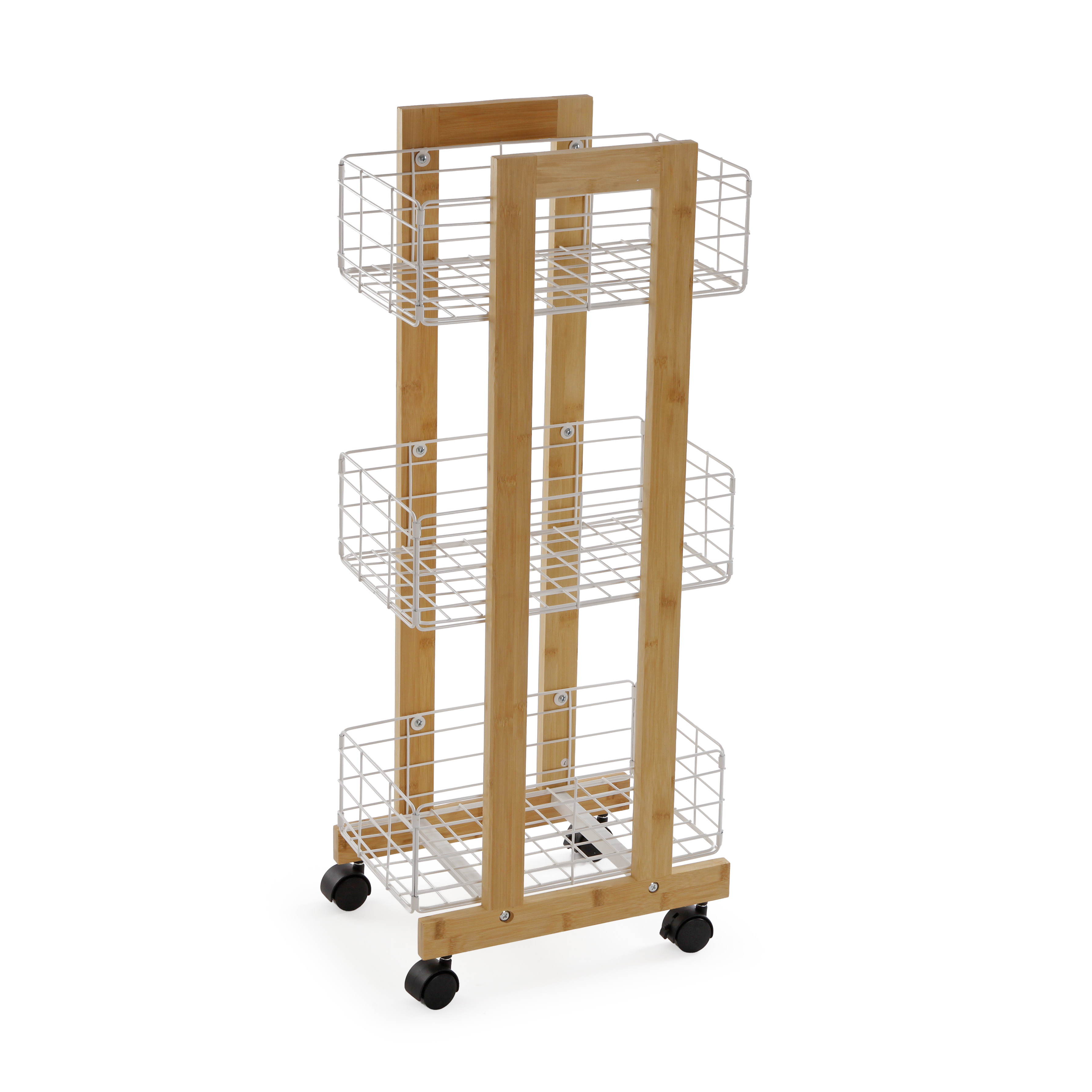 CARRO MULTIUSOS BAMBU 3 CESTAS BLANCAS 35X24,5X86CM
