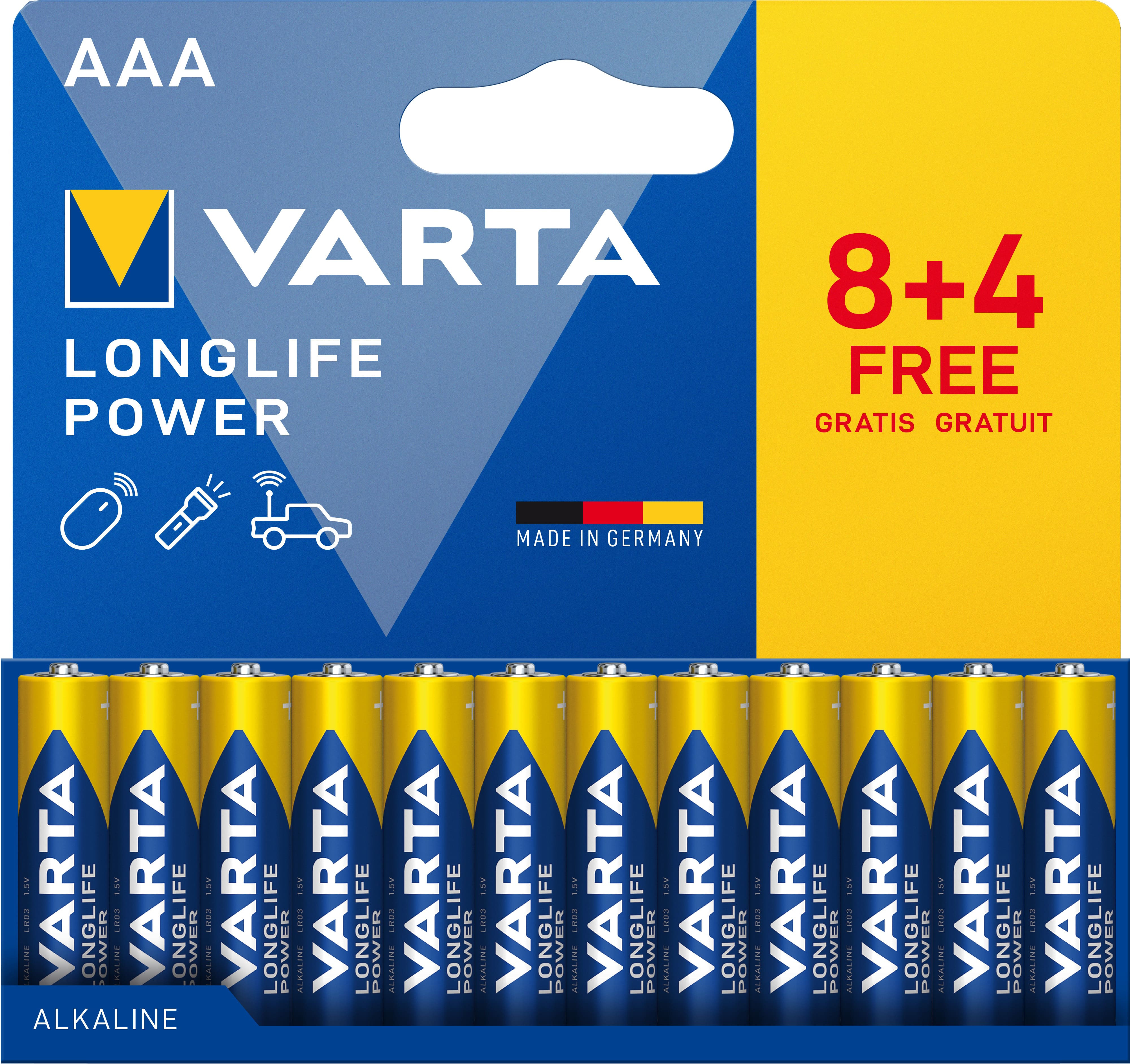 PILA ALCALINA LONG LIFE POWER LR03 AAA 8 + 4 UNIDADES