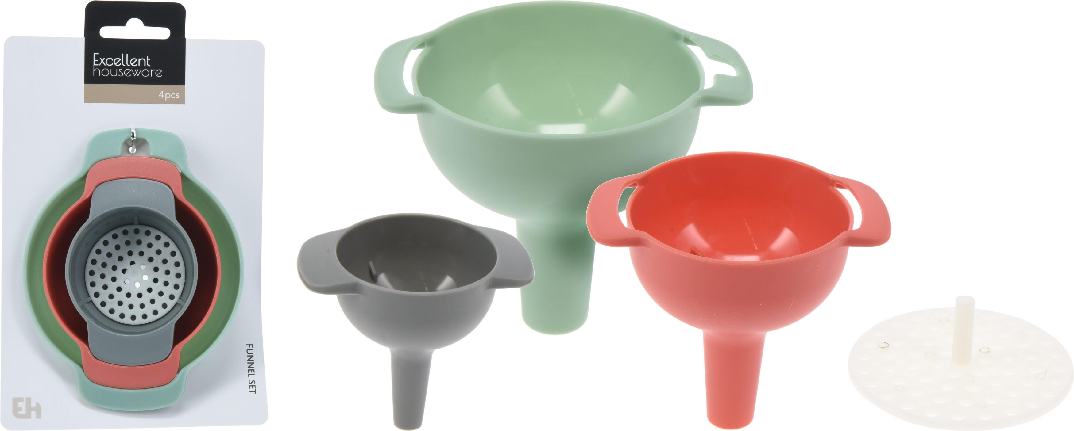 EMBUDO PLASTICO SET 4UDS SURTIDOS