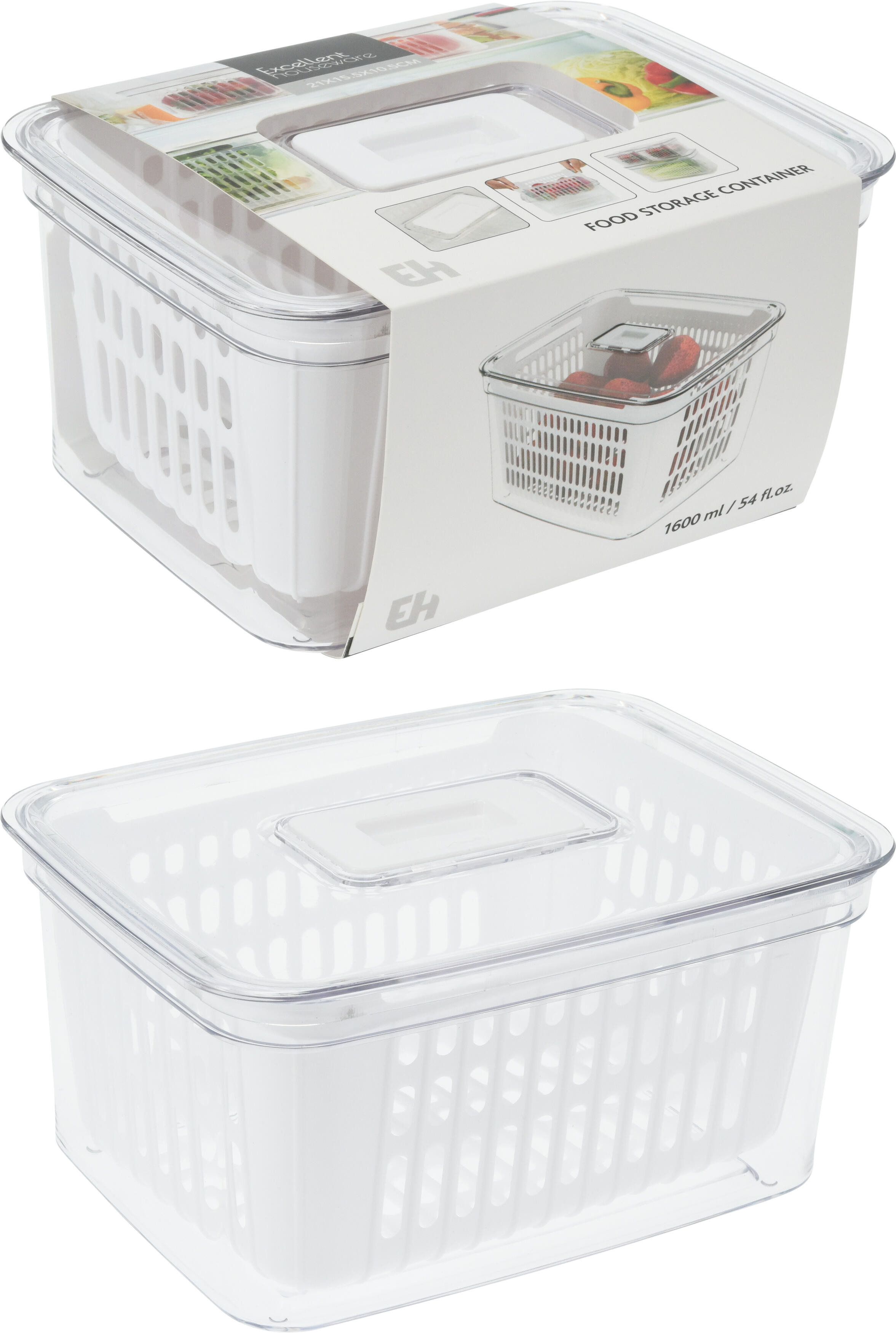 CONTENEDOR ALIMENTOS CON REJILLA 1600ML 21X15,3X10,5CM