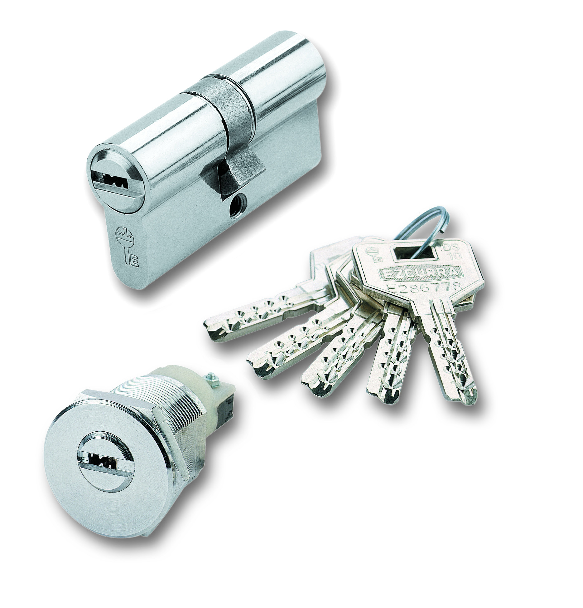 CILINDRO SEGURIDAD DS10 LEVA LARGA 30-30 MM, CROMO MATE, 5 LLAVES