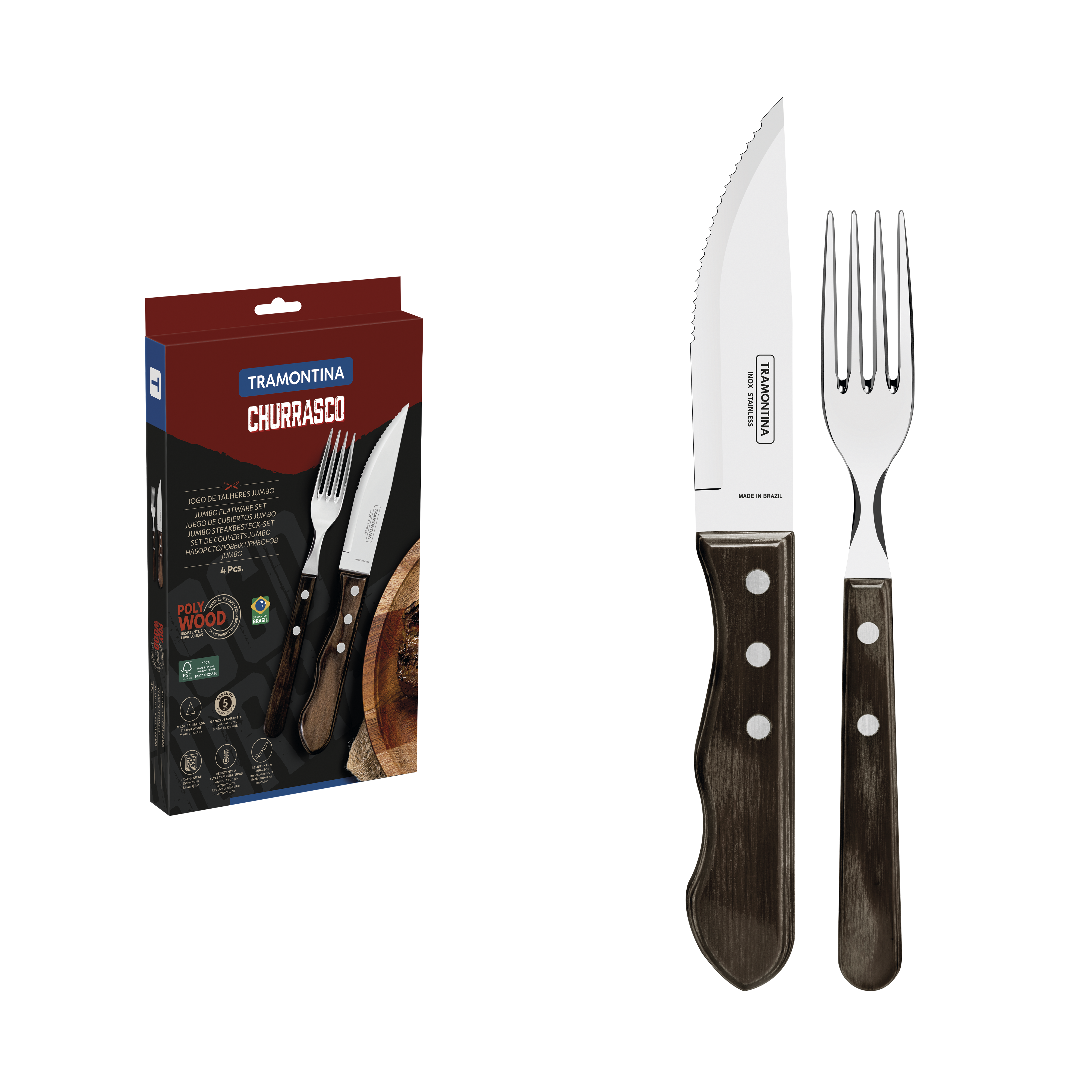 CUBERTERIA ESPECIAL BARBACOA BBQ POLYWOOD CASTAÑO 12CM