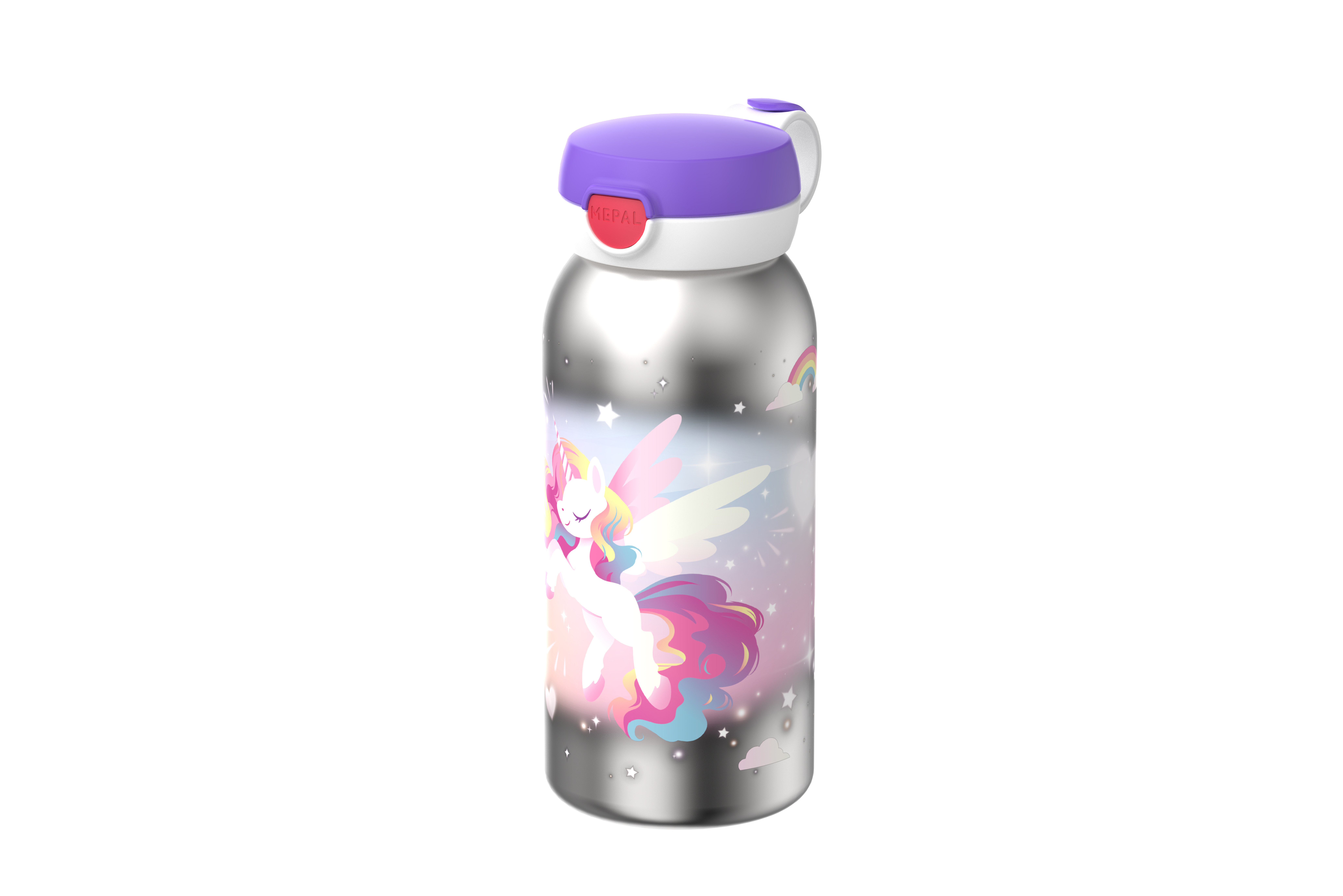 BOTELLA ACERO INOX + TAPA ABATIBLE 600 ML - UNICORN GLOW