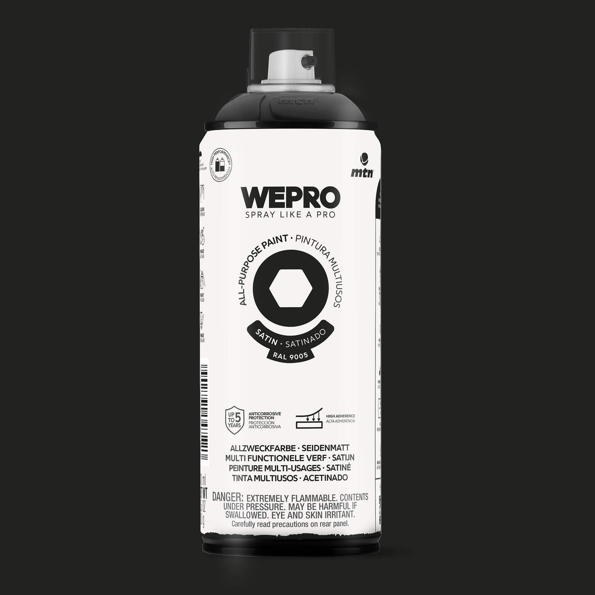 PINTURA SRAY MTN WEPRO SOLVENT SATINADO 400 ML NEGRO COSMO