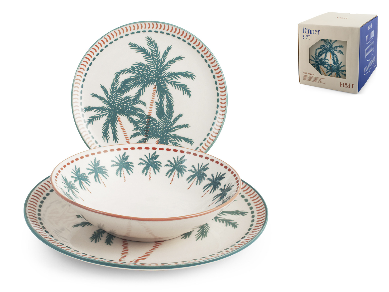 VAJILLA 18PZ STONEWARE HAITI PALMERAS
