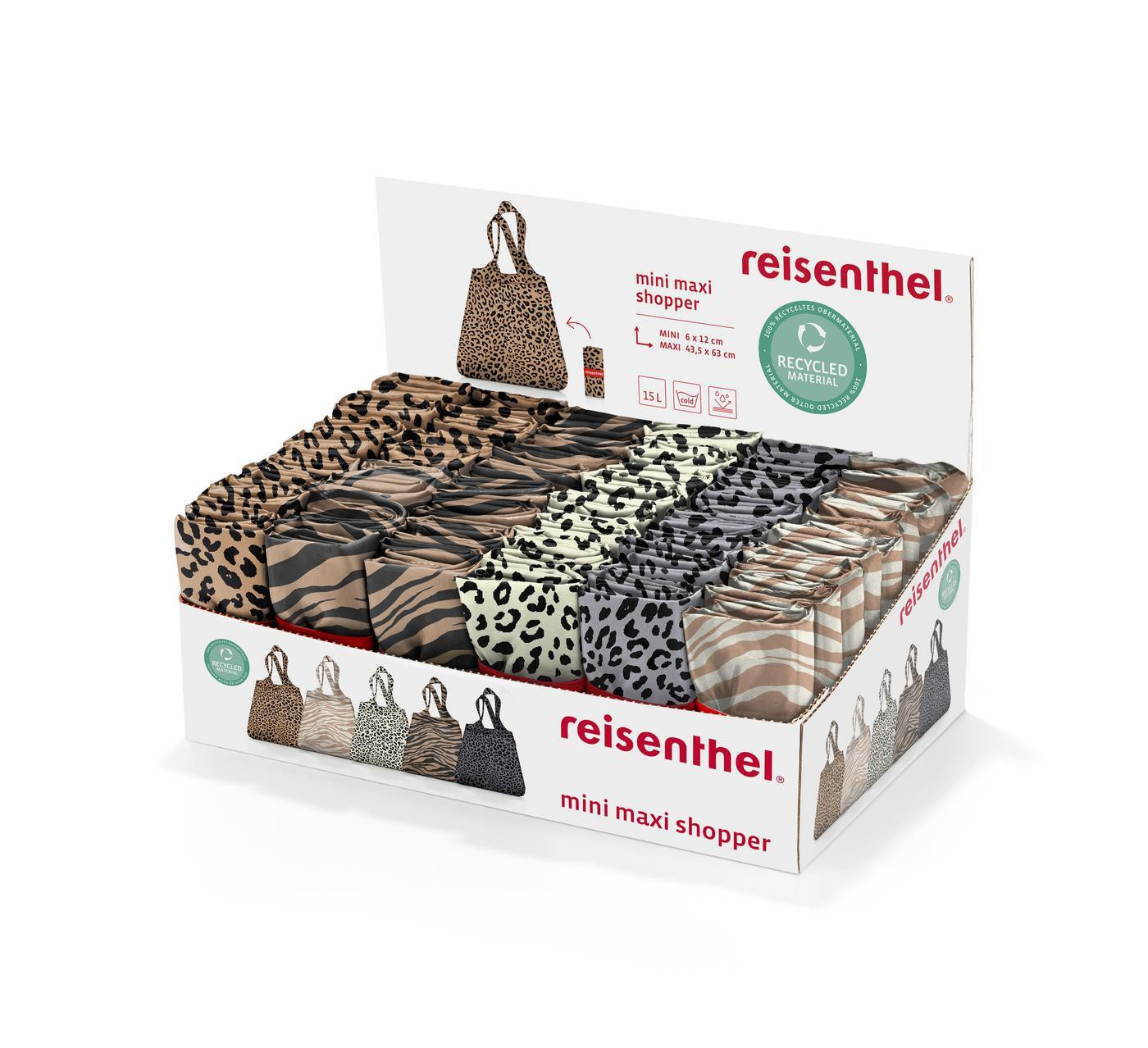 BOLSA COMPRA MINI MAXI PLEGABLE DISPLAY ANIMAL PRINT SURTIDO 48 UNIDADES