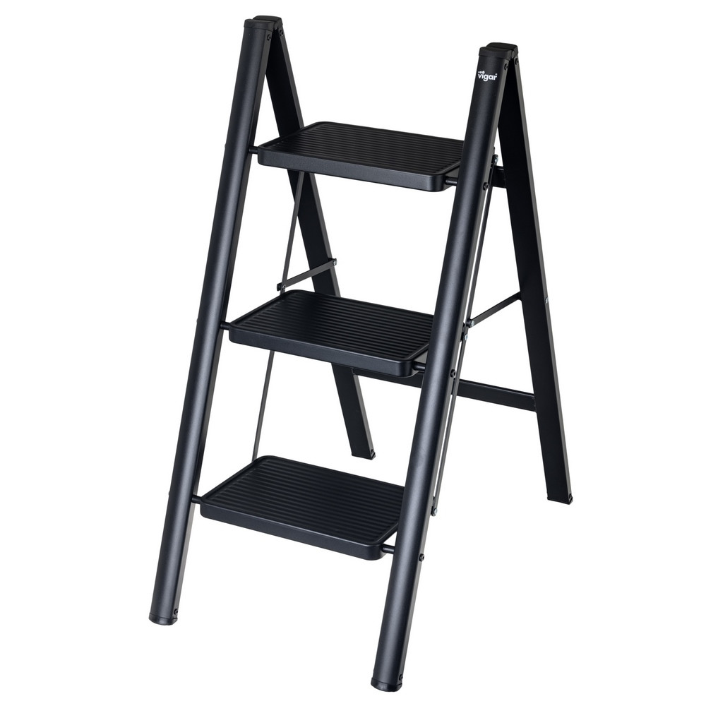 TABURETE ESCALERA ACERO 3 PELDAÑOS NEGRO