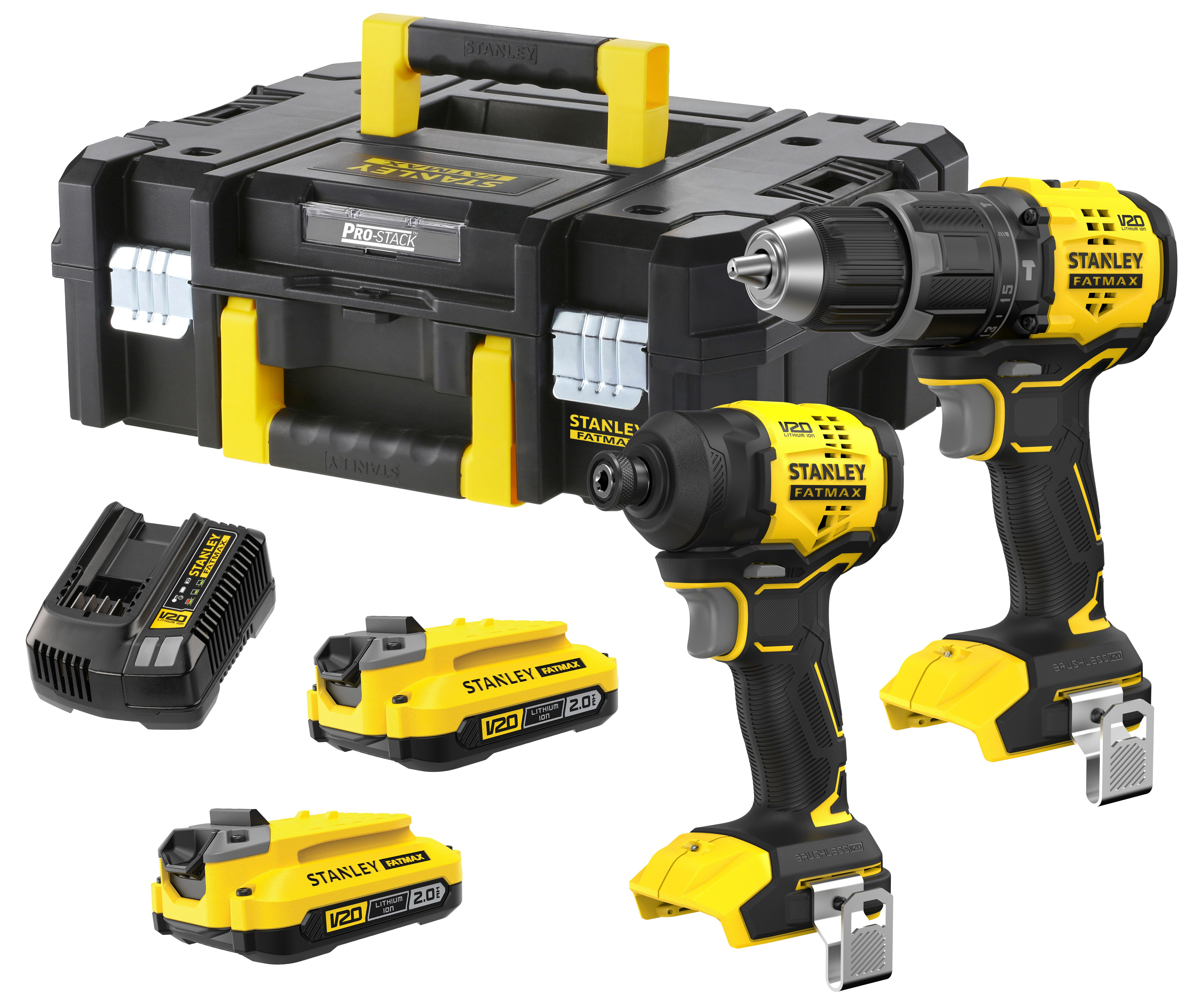 TALADRO PERCUTOR BRUSHLESS 60NM + ATORNILLADOR IMPACTO 170NM 2BATERIAS V20 2AH + CARGADOR