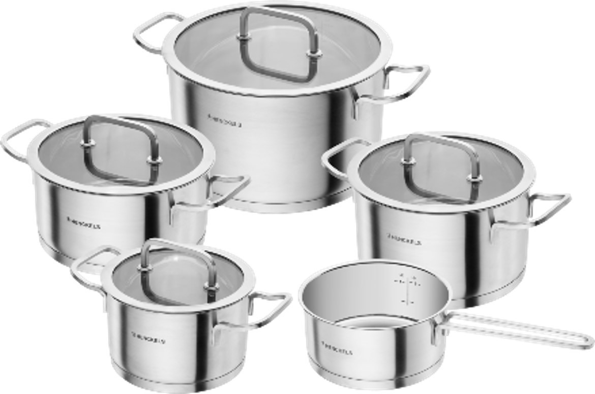 BATERIA COCINA INOX 5 PIEZAS TAPA CRISTAL 