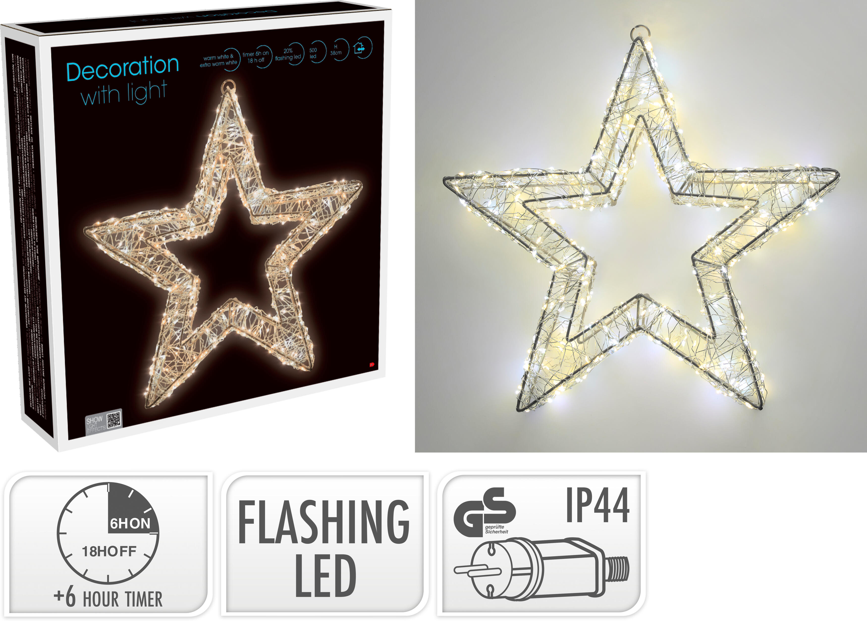 ESTRELLA 500 LEDS CON PROGRAMADOR 38CM FLASH