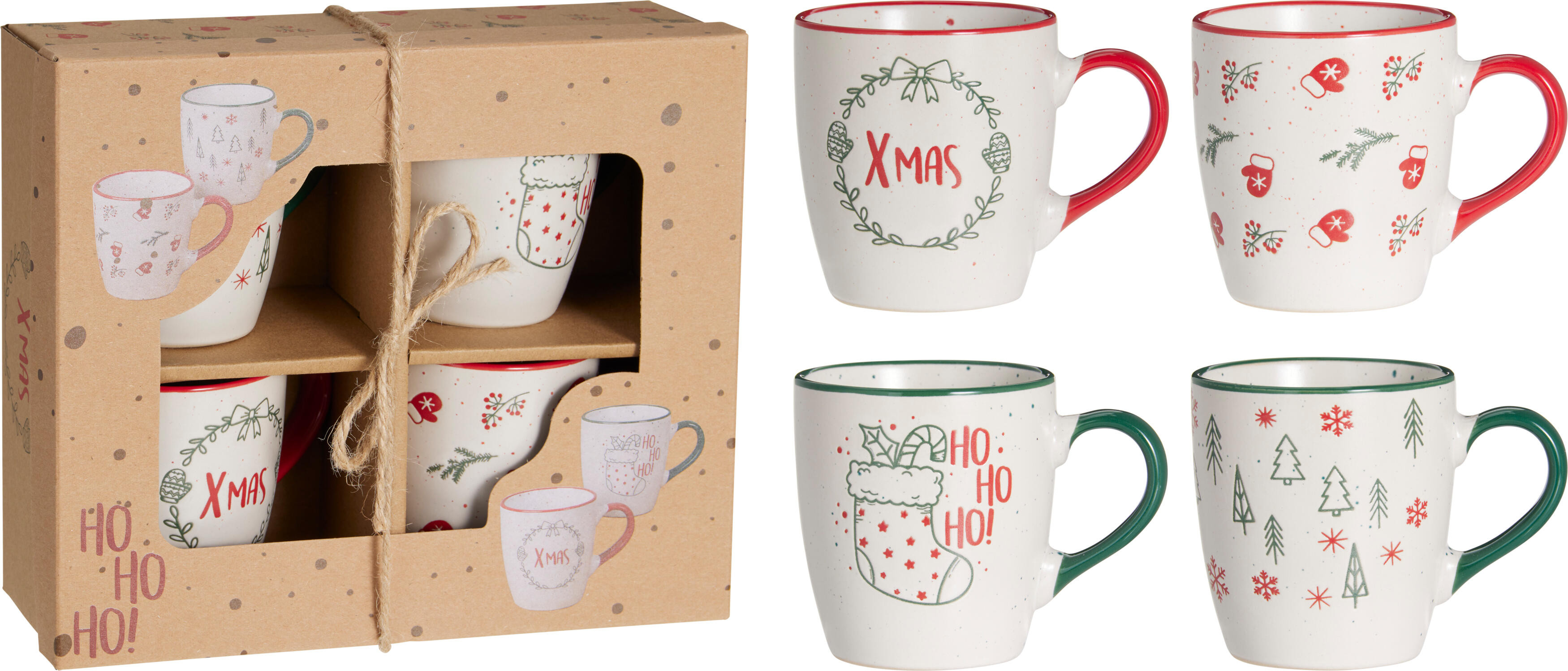 TAZA STONEWARE SET 4U NAVIDAD 200ML SURTIDO
