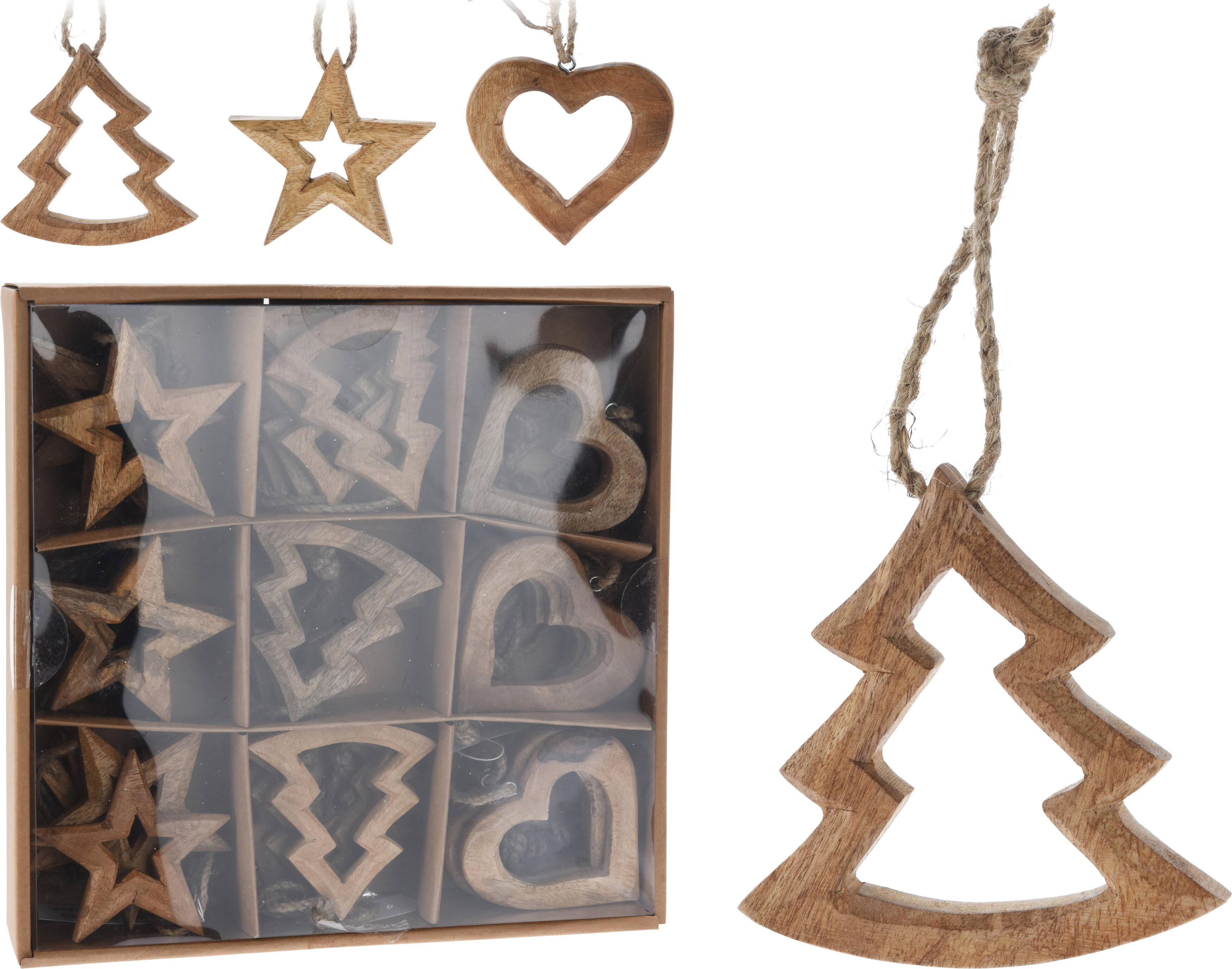 COLGANTE ARBOL NAVIDAD MADERA 3 DECORADOS SURTIDOS 10CM 36UDS
