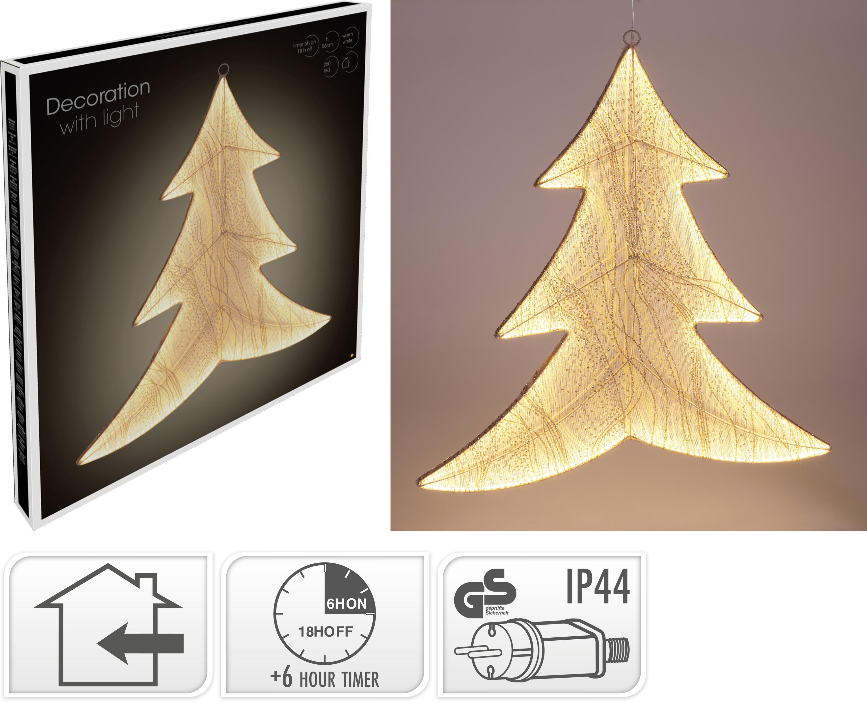 ARBOL NAVIDAD COLGANTE LEDS CON PROGRAMADOR INTERIOR 53X56CM-DORADA